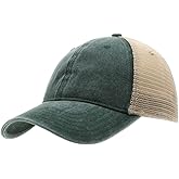 Vintage Washed Cotton Soft Mesh Adjustable Baseball Cap (Dk Green/Dk Green/Khaki)