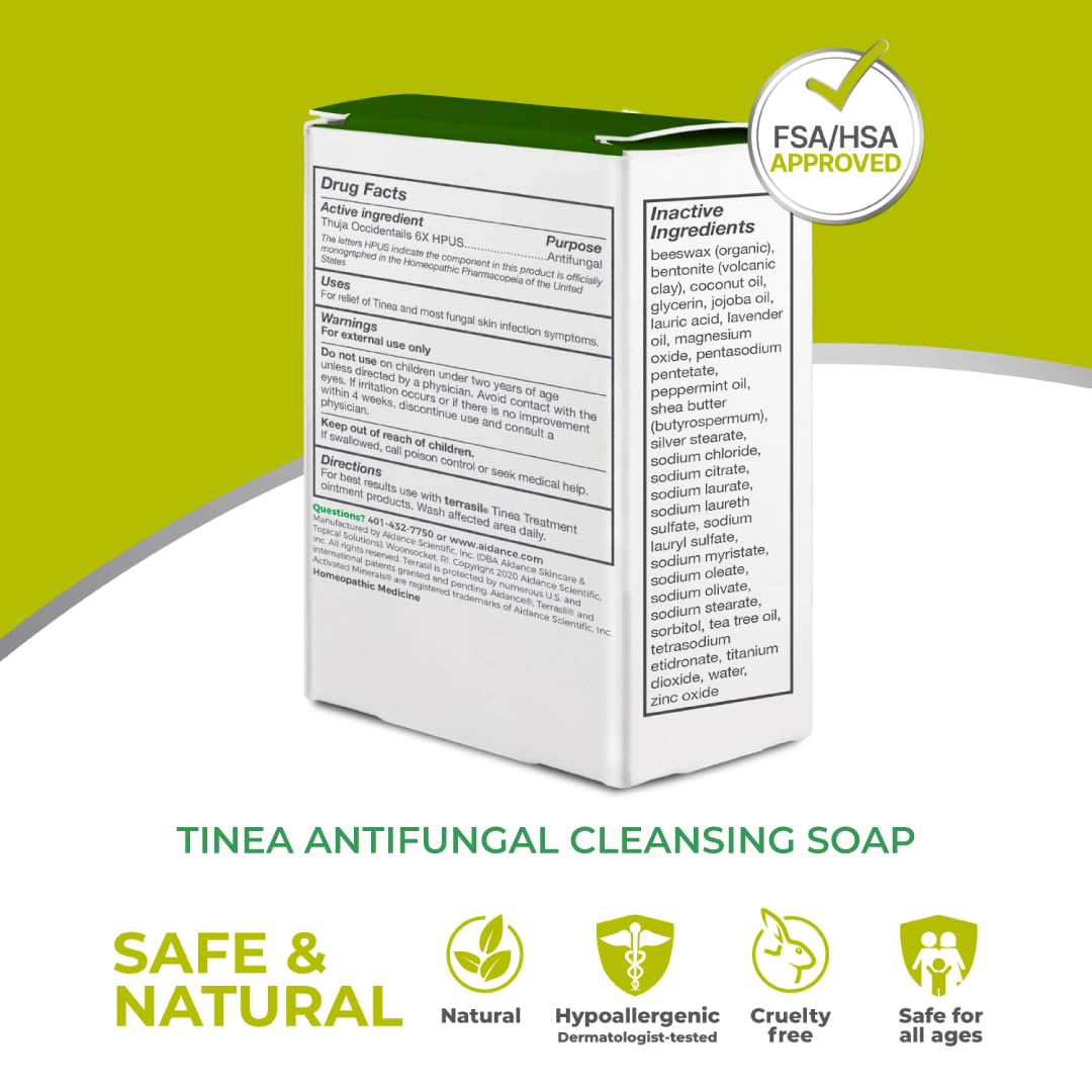 terrasil Tinea Soap for Tinea Versicolor Relief, Soothing Care & Relief of Itchy, Irritated Skin, Dermatologist Tested, Hypoallergenic Approved - Natural Antifungal Soap Bar (75g)