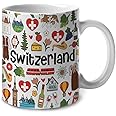 Lotacy Switzerland Symbols Colorful Coffee Mug, Switzerland Ceramic Mug 11 oz Coffee Mug, Switzerland Souvenir and Gifts, Gift Idea for Swiss Men and Women