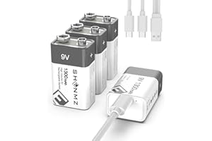 9V Rechargeable Batteries, 1300mAh High Capacity Lithium-ion Long Lasting 9 Volt Batteries with 2 in 1 USB C Fast Charging Ca