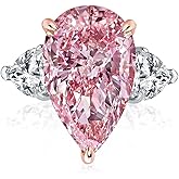 Maxinejewelry Luxury 8.0 CT Pink Stone Pear Cut Engagement Ring for Women, S925 Silver Three-Stone AAAAA Cubic Zirconia Promise Ring