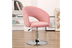 Furnimart Swivel Vanity Chair with Round Back, Height Adjustable Velvet Accent Chair, Pink Makeup Stool Chair for Vanity, Desk, Bedroom, Living Room (Pink)