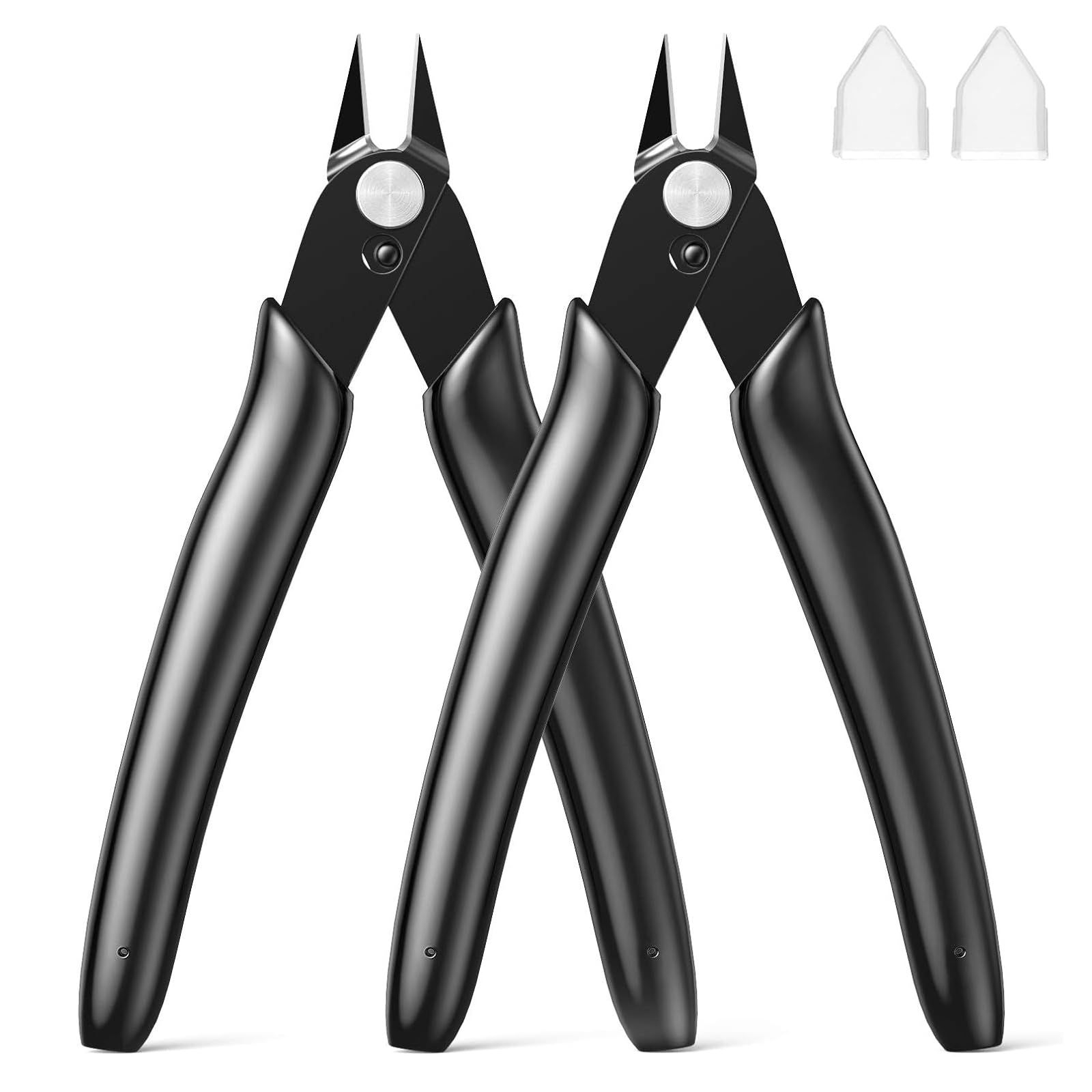 BOENFU Wire Cutter 2 Pack Precision Flush Cutters Side Cutter Small Cable Snips Diagonal Pliers for Cable Tie, 3D Print, Plastic Models, Jewelry, Electronics, Black, 5 Inches