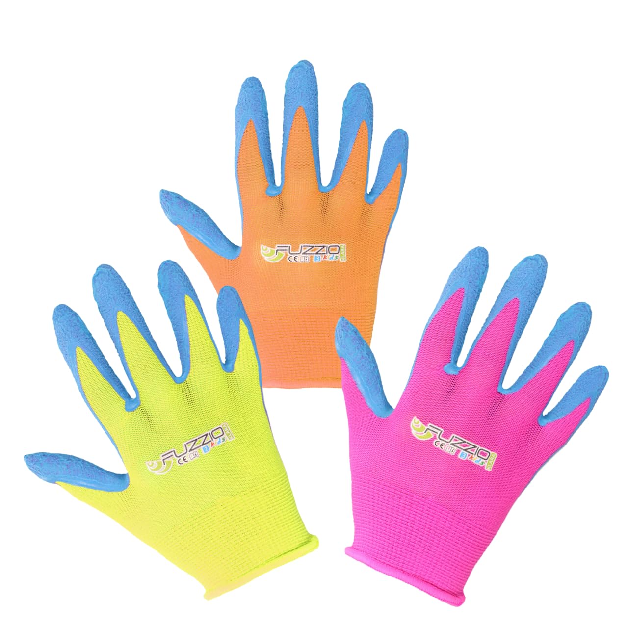 FUZZIO 6 pairs (3 colors) children's gloves work gloves latex protective gloves garden gloves size. 2 (2-3 yrs)
