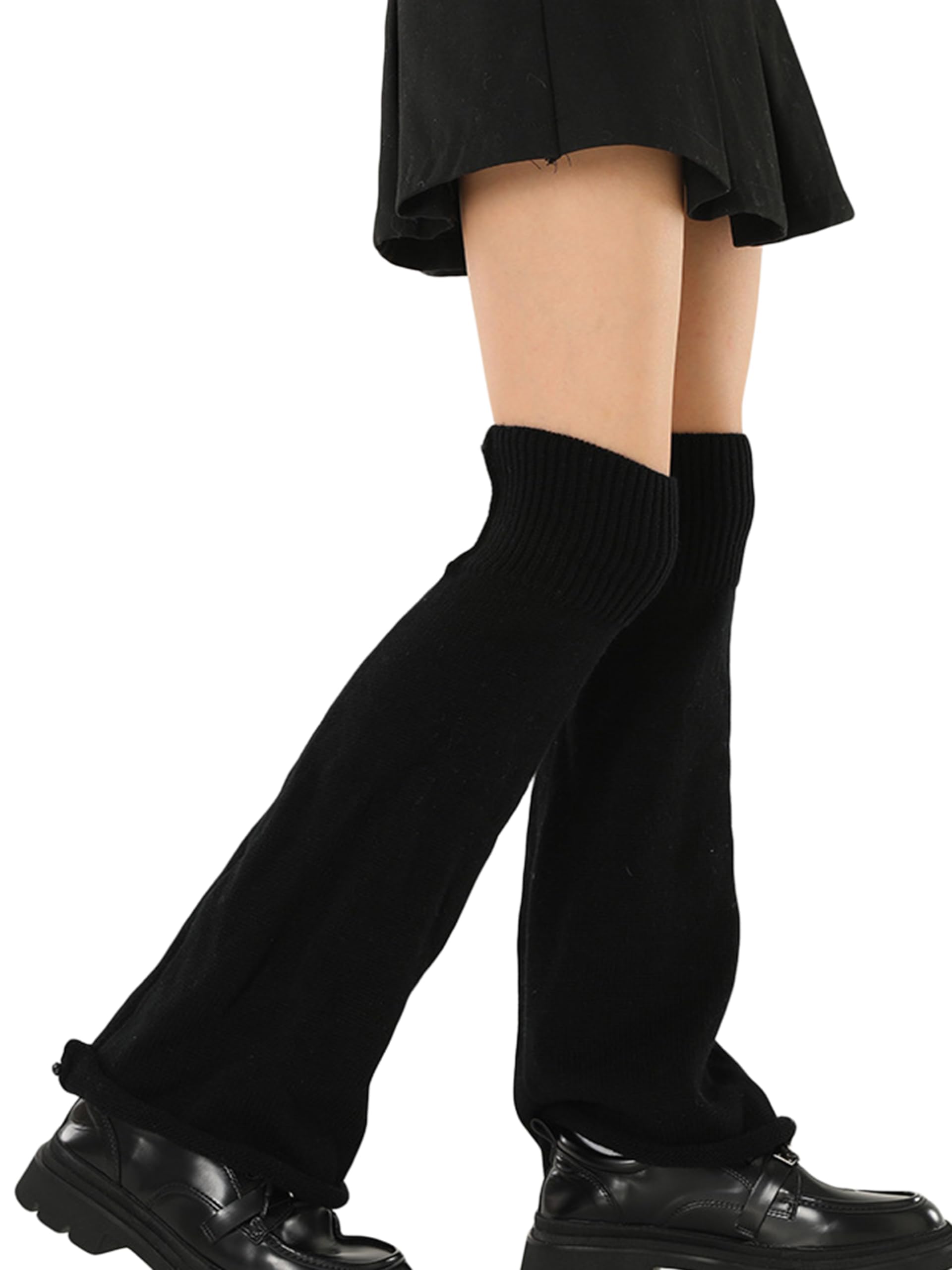 Photo 1 of *daisysboutique* Retro Women 80s Adult Ribbed Knitted Leg Warmers Kawaii Y2K Harajuku Gyaru Goth Lolita Accessories (Flared-Black, One Size)