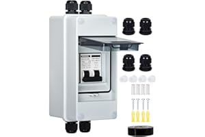 DIHOOL AC DC Circuit Breaker with IP65 Din Box for Solar Systems, 15 Amp 2 Pole 12V-400V, Non Polarized, Solar Panel Disconnect Switch, PV Array Shut Off Isolator