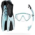 Cressi Snorkeling Set- Short Adjustable Fins, Silicone Mask, and Dry Snorkel- Compact for Travel- Tino Adventure Set- Designed in Italy
