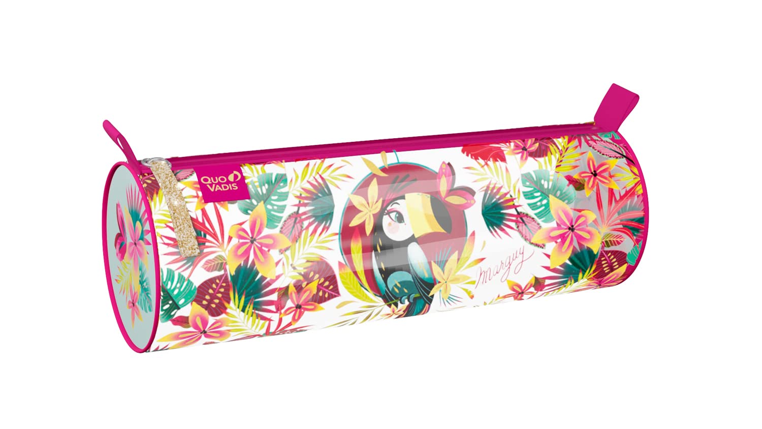 Quo Vadis - Collection: MARGUY - Round School Pencil case - 1 Large Compartment for Storing pens, Pencils and Markers - Resistant Material and Zip - Format 22 x 7 x 7 cm - Toucan Visual