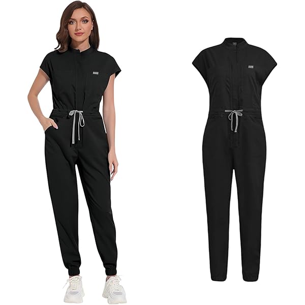 Amazon.com: KOI Solis x Anja Women's 9-Pocket Jumpsuit Charcoal XX