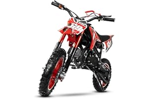 AUNVITO Kids Dirt Bike 49CC 2-Stroke Gas Powered Off Road Motorcycle, Tire Shock Absorber Spring Soft Seat Cushion with Front and Rear Disc Brake Max Speed 28 MPH