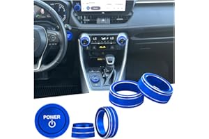 HDUFC for Toyota RAV4/RAV4 Hybrid 2023 2024 2025 air Conditioning knob Cover, Start Button Cover Decorative Ring, Volume, Aluminum Alloy Decoration (RAV4 Hybrid, Blue)
