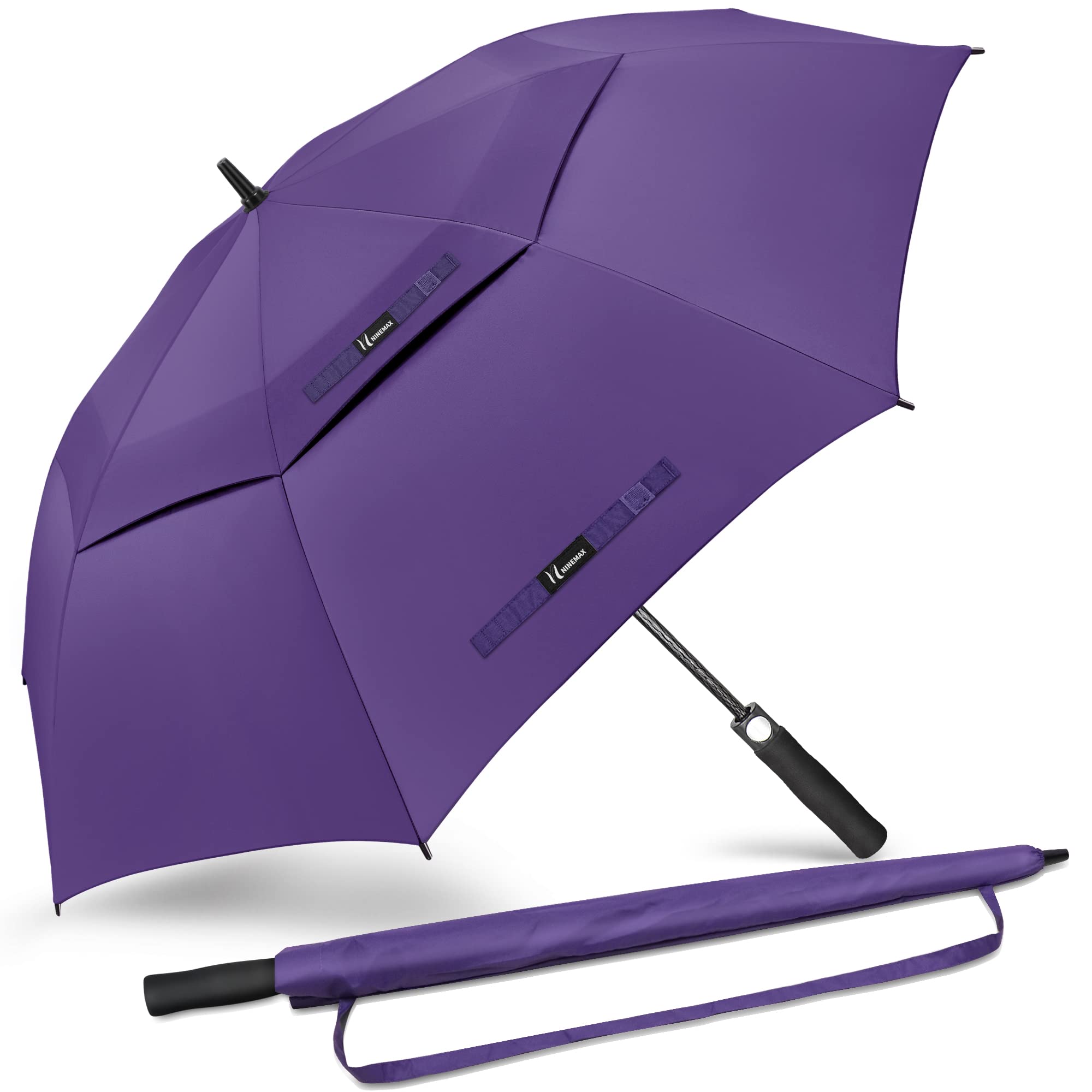 NINEMAX Golf Umbrella Windproof and Rainproof 62inch, Large Umbrella Double Canopy, Golfing Brolly Heavy Duty Unbreakable for Men Women(Purple)