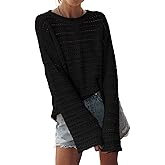 Sidefeel Womens Fall Sweaters 2025 Lightweight Casual Long Sleeve Crochet Hollow Out Knit Pullover Tops Clothing