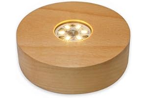 SYWAN 4" LED Wood Display Base for Crystals Glass Art, Warm Light Crystal Display Base Stand with 6 LEDs