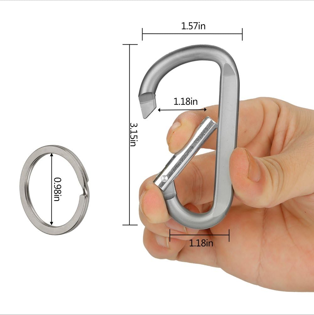 CampTek 3" Aluminum Carabineer Keychain Clip with Keyring, Light Durable D Shape Nonlocking Carabineer Hook Buckle for Outdoor Camping EDC Key Chain Ring, Grey, 6 Piece: Sports & Outdoors