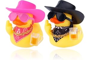 Fukaisu 2pcs Funny Rubber Ducks for Dashboard, Cute Car Rubber Duck Ornament with Mini Glasses Hat Scarf Accessories for Home