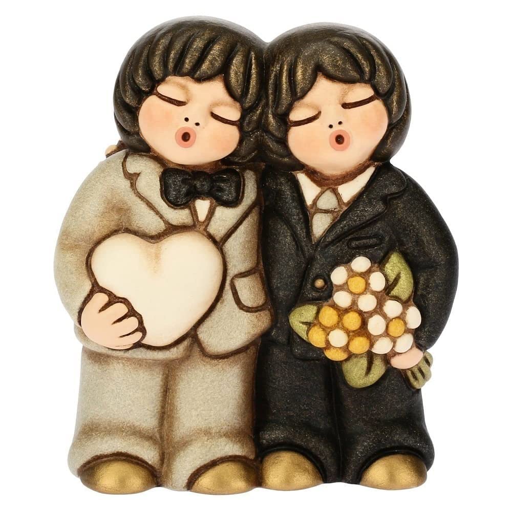 THUN Couple of Brides Him+Him with Heart and Flowers Ceramic Figure, Multicoloured, Medium