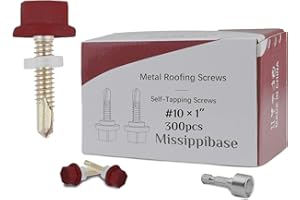 Missippibase Metal Roofing Screws #10 × 1 Inch, 300 PCS, Zinc Plated Hex Head Sheet Metal Roof Screws,Rubber Washer,Sharp Point,Self Starting Metal to Wood Siding Screws, Hex Socket Included, Red