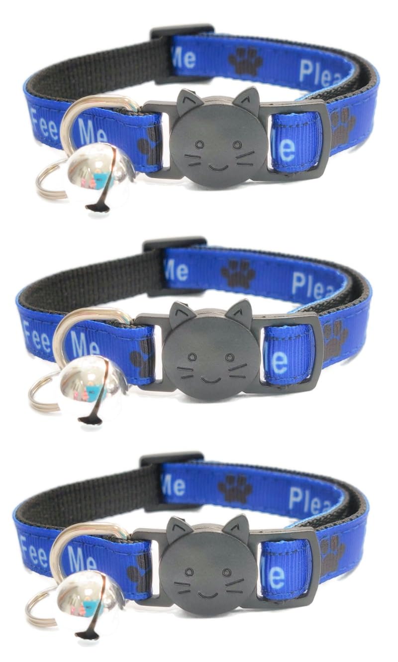 Worded Cat Collars – Please Do Not Feed Me/I Am Microchipped | Safe Quick Release Breakaway Buckle | Zacal Cat Collars - BLUE, Please Do Not Feed Me (Pack of 3)