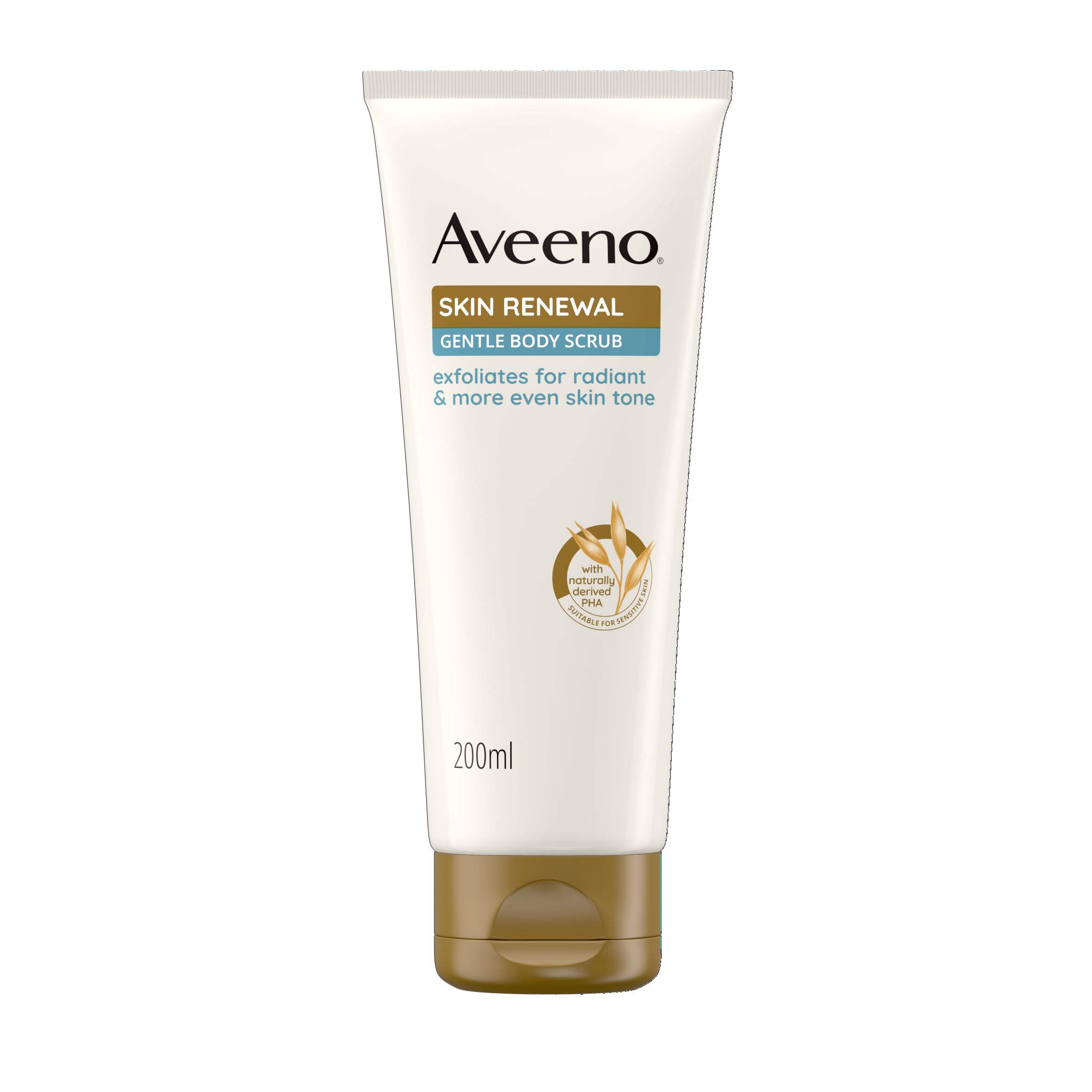 Aveeno Skin Renewal Gentle Body Scrub (1x 200ml), Gentle Exfoliator with Nourishing Prebiotic Oat, 2% Naturally-Derived PHA & Smoothing Niacinamide, Body Scrub for sensitive Skin