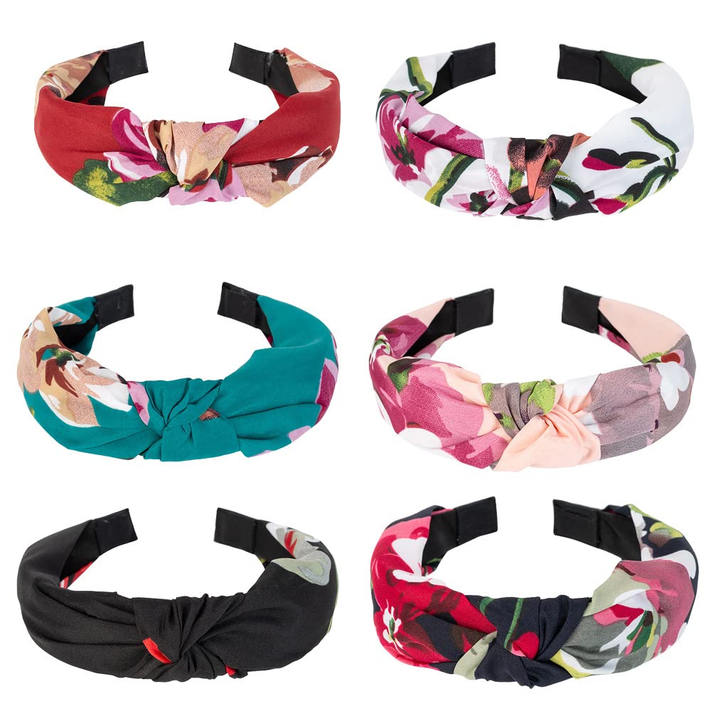 Headbands for Women's Hair Flower Printed Fabric Hair Band Elastic Knot Head band Hair Accessories for Women Girl (Headband_6Flower)