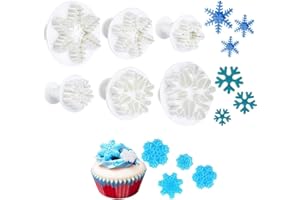 6pcs Snowflake Fondant Cutter Snowflake Fondant Molds Baking Chocolate Dessert Molds with Snowflake Plunger Cutters Cake Embo