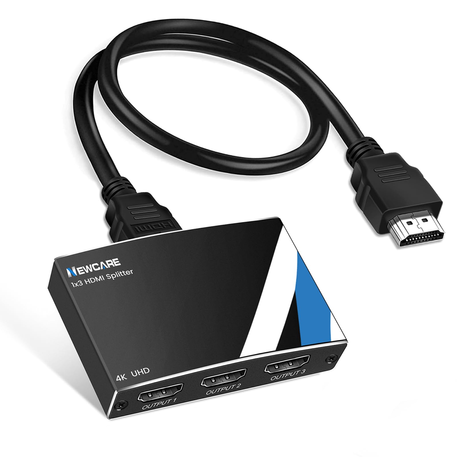 NEWCARE HDMIスプリッター 1入力3出力 同時出力 HDMI 分配器 4K HDCP 1.4 3D 対応 PC用 高速ケーブル付き アルミ製商品画像