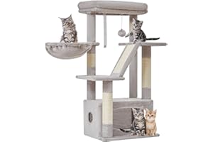 Taoqimiao Cat Tree,38.2-Inch Cat Tower for Indoor Cats,Suitable for Kittens with Luxurious cat condo with Adjustable Baskets and Luxurious Perch Light Gray MS029SW