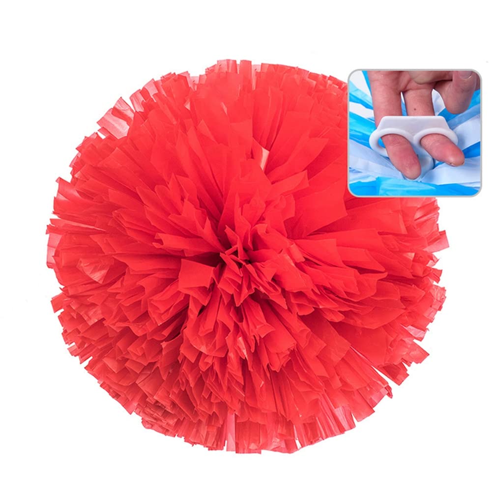 Egurs Pack of 2 Cheerleader Pom Poms with Ring Cheerleader Pompoms Hand Flowers Round Dance Cheer Poms for Children Adults Sports Competition Holiday Celebrations Dance Party Team Ghost Red L = 35 cm