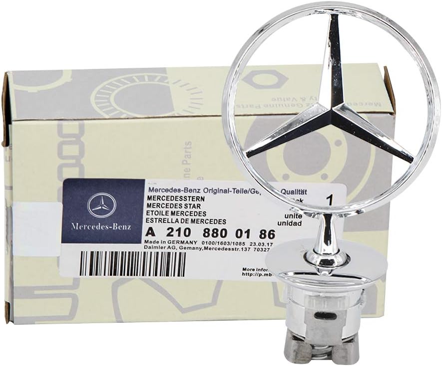 Ruanye For Mercedes Benz Hood Star Emblem W124 W210 E Class W202 W203 C Class W204 W220 S Class 1994-2007,A 221 880 00 86;Mercedes Benz Silver 3D Logo