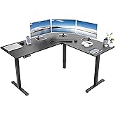 VIVO Electric Height Adjustable 160cm x 140cm Corner Stand Up Desk, Black Table Top, Black Frame, L-Shaped Standing Workstati