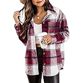 Beaully Women's Plaid Shacket Jacket Long Sleeve Button Down Flannel Shirts Fashion Jacket Fall Winter Clothes