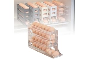 EADWE 4 Tiers Egg Holder for Fridge, 2024 New Automatic Scrolling Egg Rack Holder, Space-Saving Egg Dispenser Holder, Large Capacity Eggs Organizer Storage 30 Egg for Fridge, Kitchen (Transparent, 1PCS)