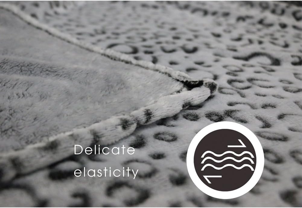 FY FIBER HOUSE Flannel Fleece Throw Microfiber Blanket with 3D Leopard Print,130x150cm,Grey, Grey Leopard, Throw/Single - 51"X59" - Image 3