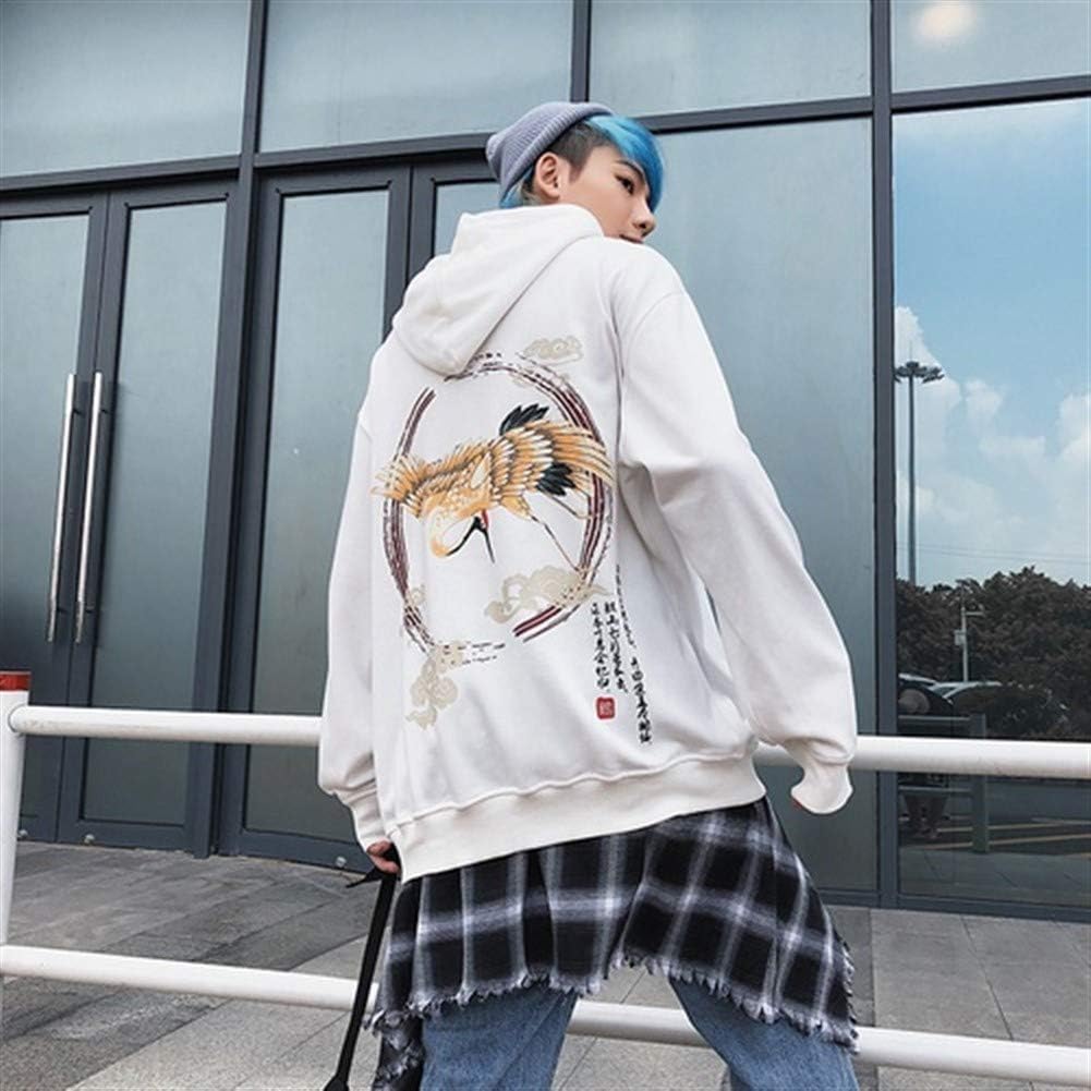 KUANGQIANWEI Mens hoodies Dropshipping New Chinese Style Crane Couple Hooded Sweatshirt Men And Women Loose Oversize Retro High Street Hip Hop Top hoodie (Color : AS3 LN, Size : XL)