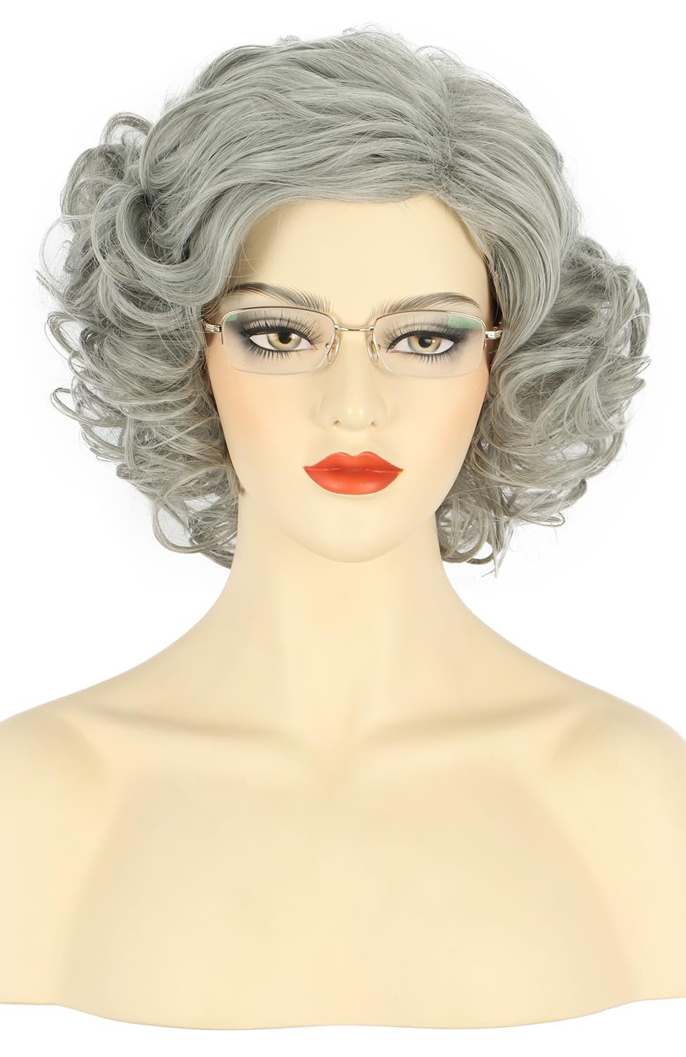 Photo 1 of **IS WHITE**karlery Old Lady Short Bob Curly Grey Wig Natural Looking Daily Halloween Cosplay Party Wig