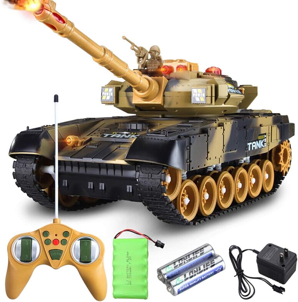 Kikioo Mini RC Tank Toy 2.4GHz Radio Remote Controlled Simulation Army Battle Kit Model USB With Rotating Turret Panzer Tank Sound Recoil Action Cannon Artillery Shoots For Kids Gifts (Khaki)