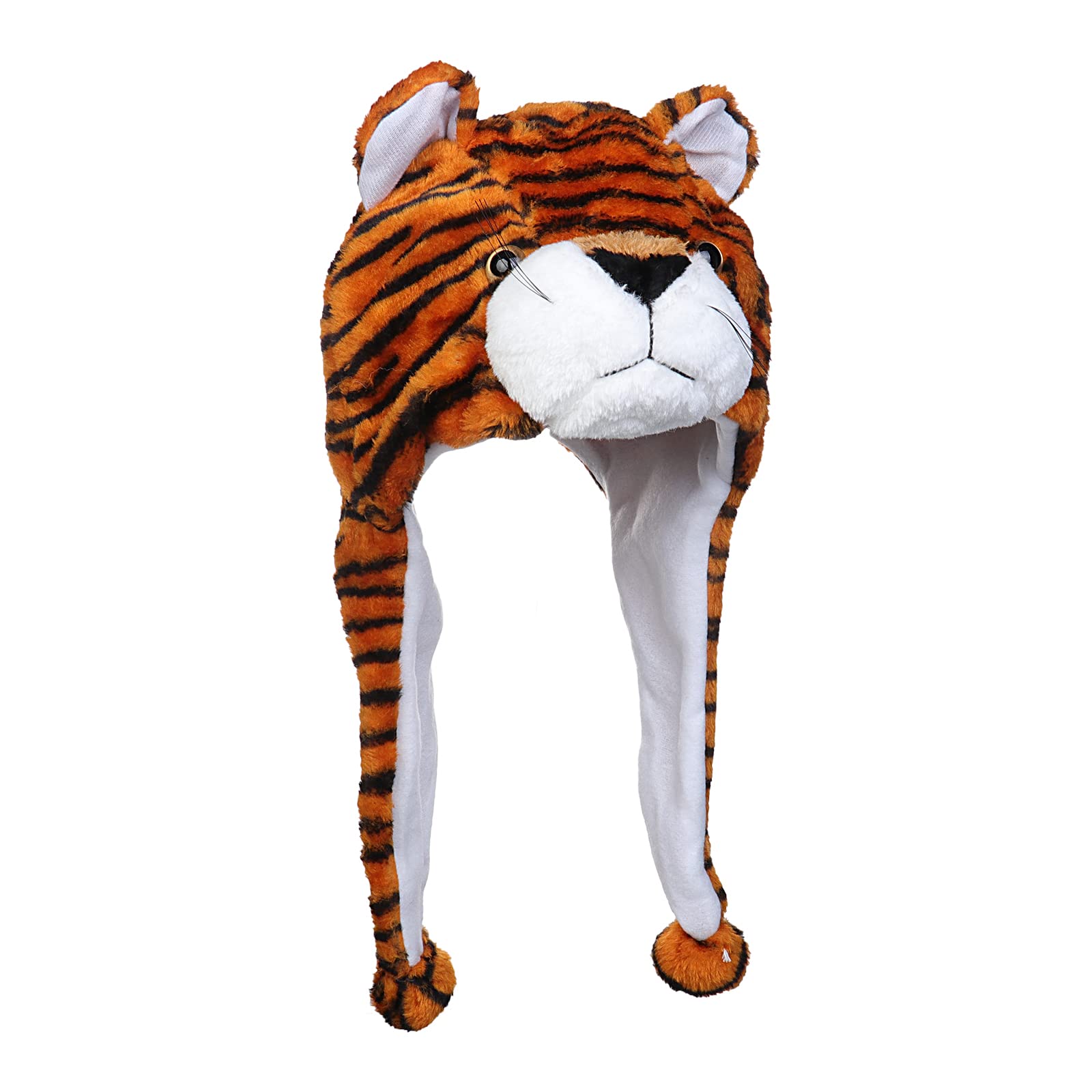 JK Home Funny Plush Animal Hat, Headwear Cartoon Hats, Soft Warm Novelty Stuffed Ear Flaps Scarf Cap, Cosplay Costume Headgear, Headband Photo Props, Unisex Children Adults Brown Tiger