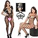 LOVELYBOBO 3-Pack Womens Fishnet Lingerie Full Bodystocking Plus Size Bodysuits Lace Eye Mask Suspender Black