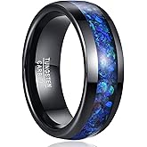 NUNCAD Black Tungsten Ring, Men's Women's Wedding Rings with Citrine/Blue/Amethyst/Galaxy Opal Ring 4mm 8mm Engagement Promise Ring Comfort Fit Size 5-12