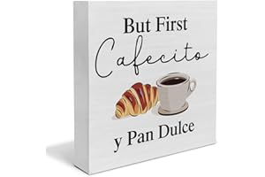 YIDOU Country But First Cafecito Y Pan Dulce Wood Box Sign Decor Desk Sign Coffee Bar Wooden Box Block Sign Rustic Home Kitchen Shelf Tabletop Wall Decoration