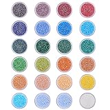 PandaHall Elite 24 Boxes of About 24000 Pcs 12/0 Multicolor Beading Glass Seed Beads 24 Colors Plated Lined Round Pony Bead Mini Spacer Beads Diameter 2mm with Container Box for Jewelry Making
