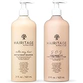 Hairitage Gentle Daily Moisture Shampoo and Conditioner Set - Split End + Bond Strengthening for Dry, Damaged Hair with Jojoba Oil - Anti-Frizz and Color Safe - Cherry + Amber Scent (21oz. 2-pack)