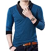 YTD Mens Cotton Casual V-Neck Button Slim Muscle Tops Tee Short Sleeve T-Shirts