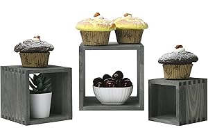 MyGift Vintage Gray Wood Cupcake Stand, Decorative Nesting Retail Display Riser, Set of 3