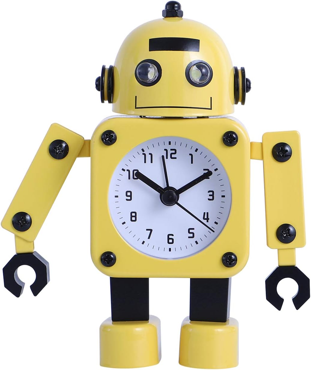 ERBAITM Cute Metal Robot Alarm Clock for Kids with Silent