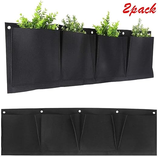 Han Sheng 2 Stuck 4 Taschen Vertikaler Garten Pflanzgefass Wandaufhangung Filz Pflanzgefass Wandhalter Pflanzgefass Indoor Outdoor Pflanzgefass Growing Bag Schwarz Amazon De Garten