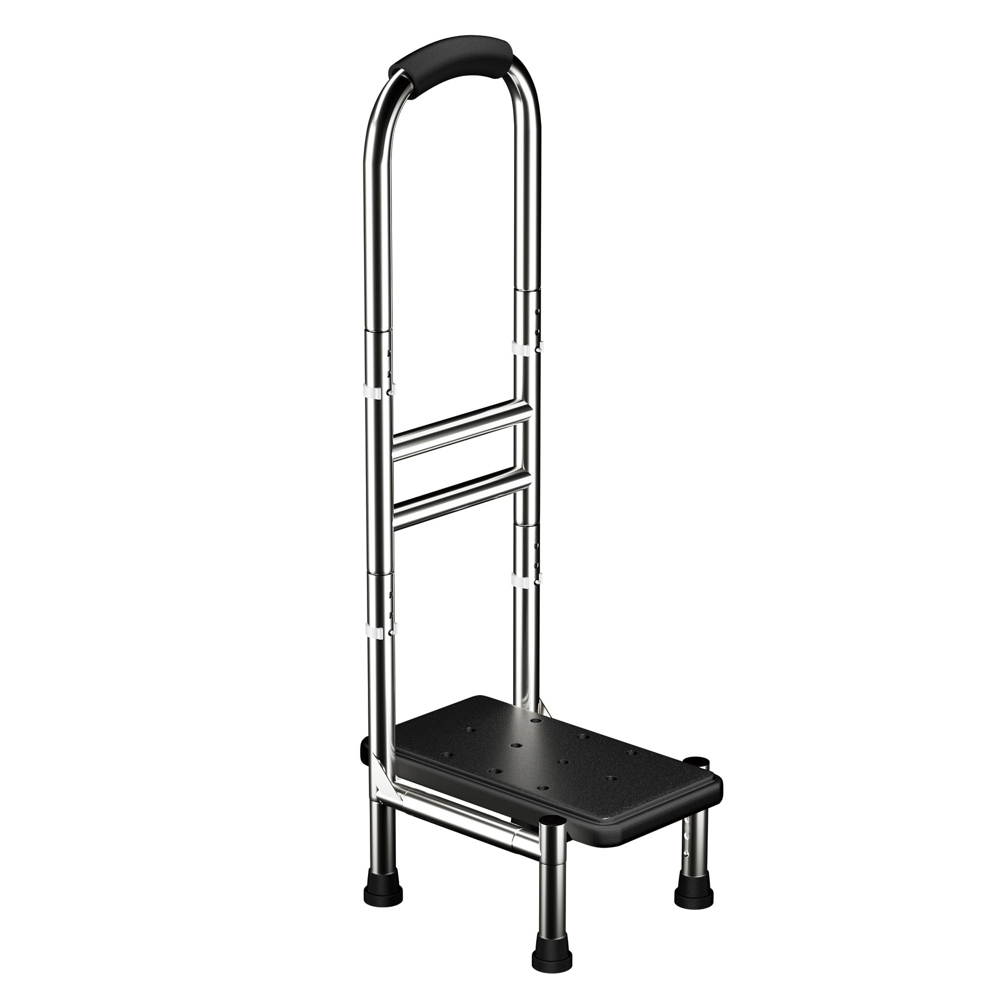 Photo 1 of Deewow Step Stool with Handle for Elderly, Medical Step Stool with Adjustable Handle and Legs for Seniors, for Bedside/Bathtub/Car, Stainless Steel Anti-Slip Step Stool for 400lbs