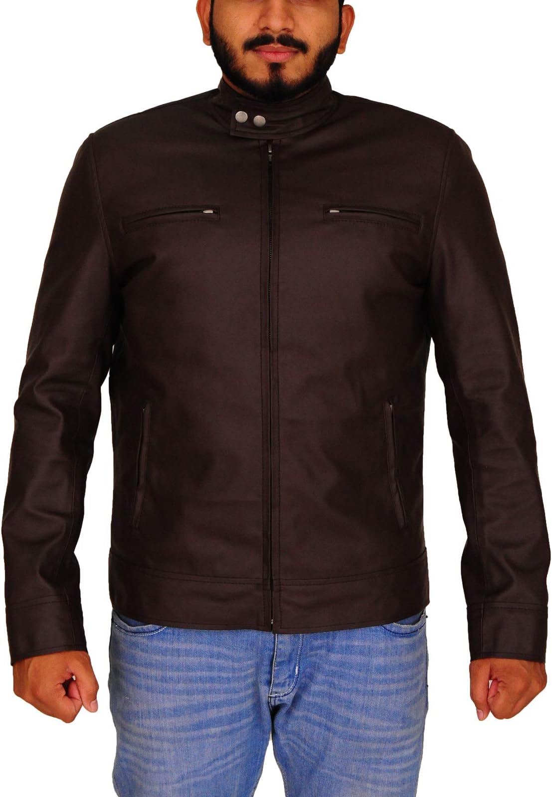 TrendHoop Johnson Natural Chocolate Brown Lambskin Mens Stylish Racer Leather Jacket