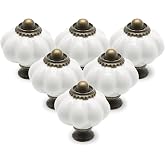 Seimneire 12pcs White Pumpkin Knobs, Vintage Ceramic Cabinet Knobs | Dresser Knobs, Drawer Knobs, Door Knobs, Drawer Pulls, Dresser Handles with Mounting Screws